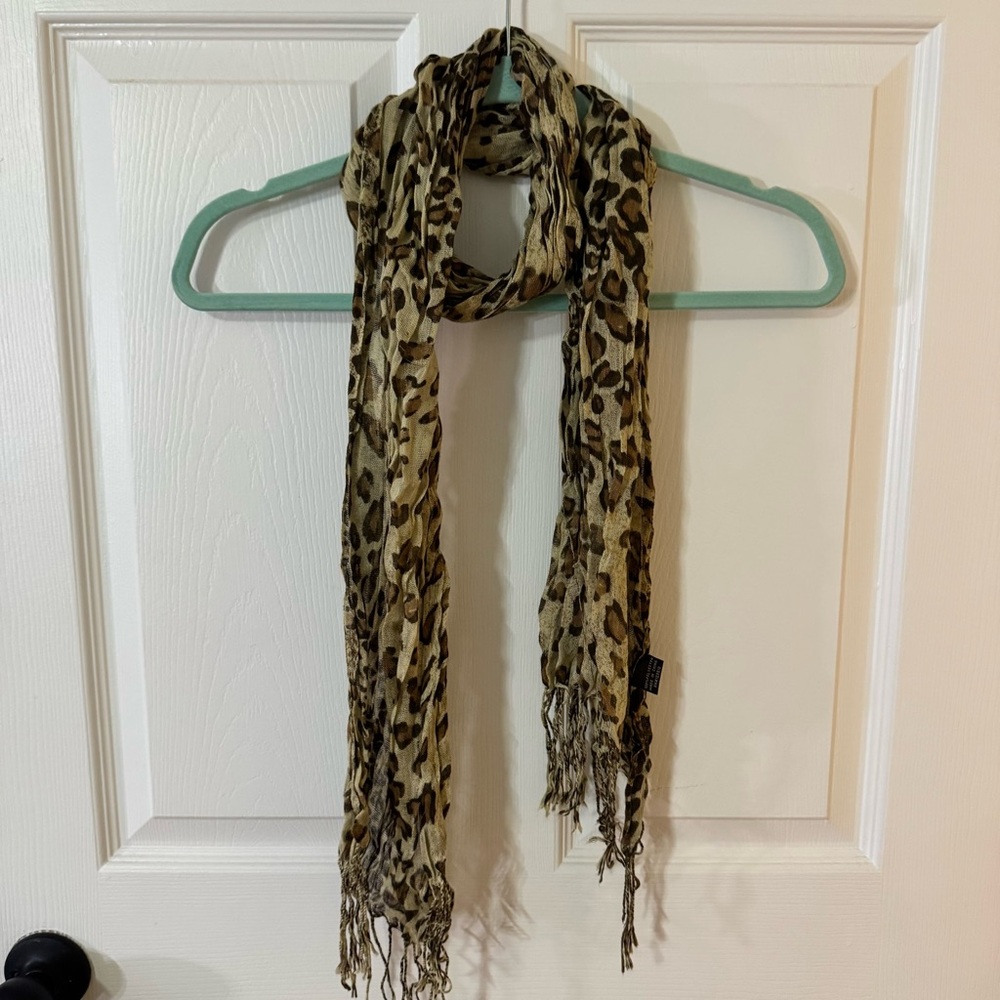 SOLD Leopard Print Scarf with Fringe